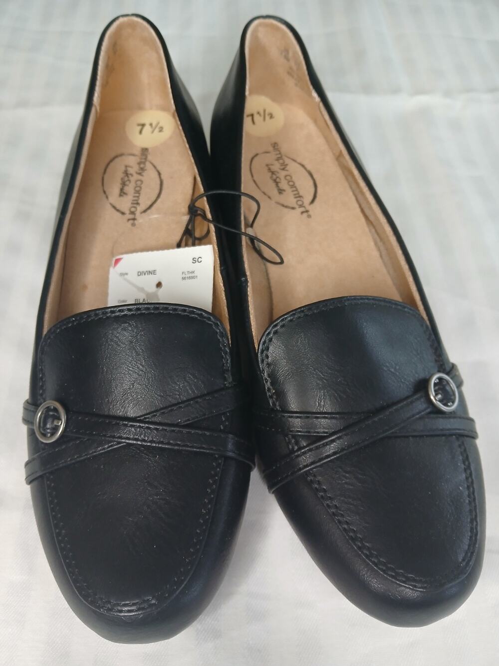 LifeStride Simply Comfort Womens 7.5 Black Wedge Loafers Slip On Career Shoes